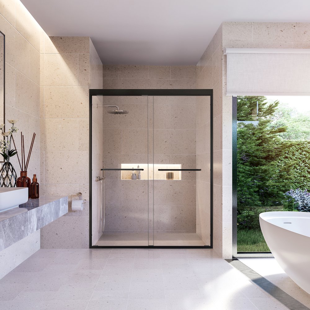 Framed Shower Door in Matte Black with Clear Glass. Picture 5