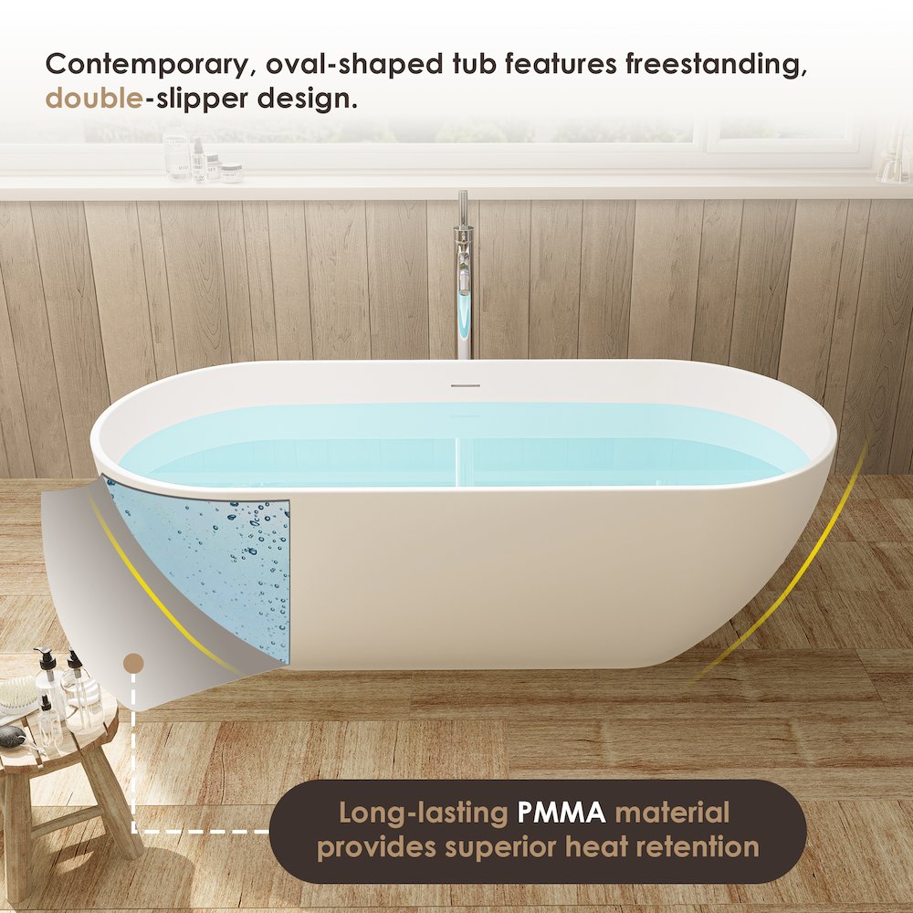 59" x 30" Solid Surface Soaking Bathtub and Integrated Overflow. Picture 14