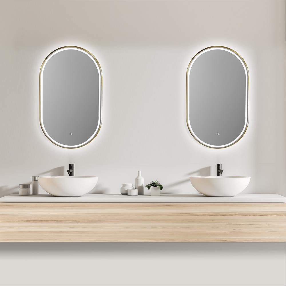 Framed in Brushed Gold Modern Bathroom/Vanity LED Lighted Wall Mirror. Picture 10
