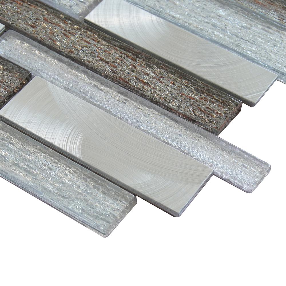 Glena 11.8" x 11.8" Rectangular Laminated Glass Mosaic Mix Aluminum Wall Tile. Picture 3