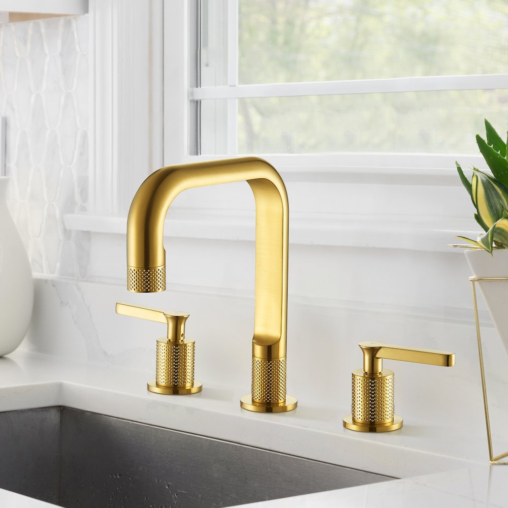 8. in Widespread 2-Handle Bathroom Faucet in Brushed Gold. Picture 7