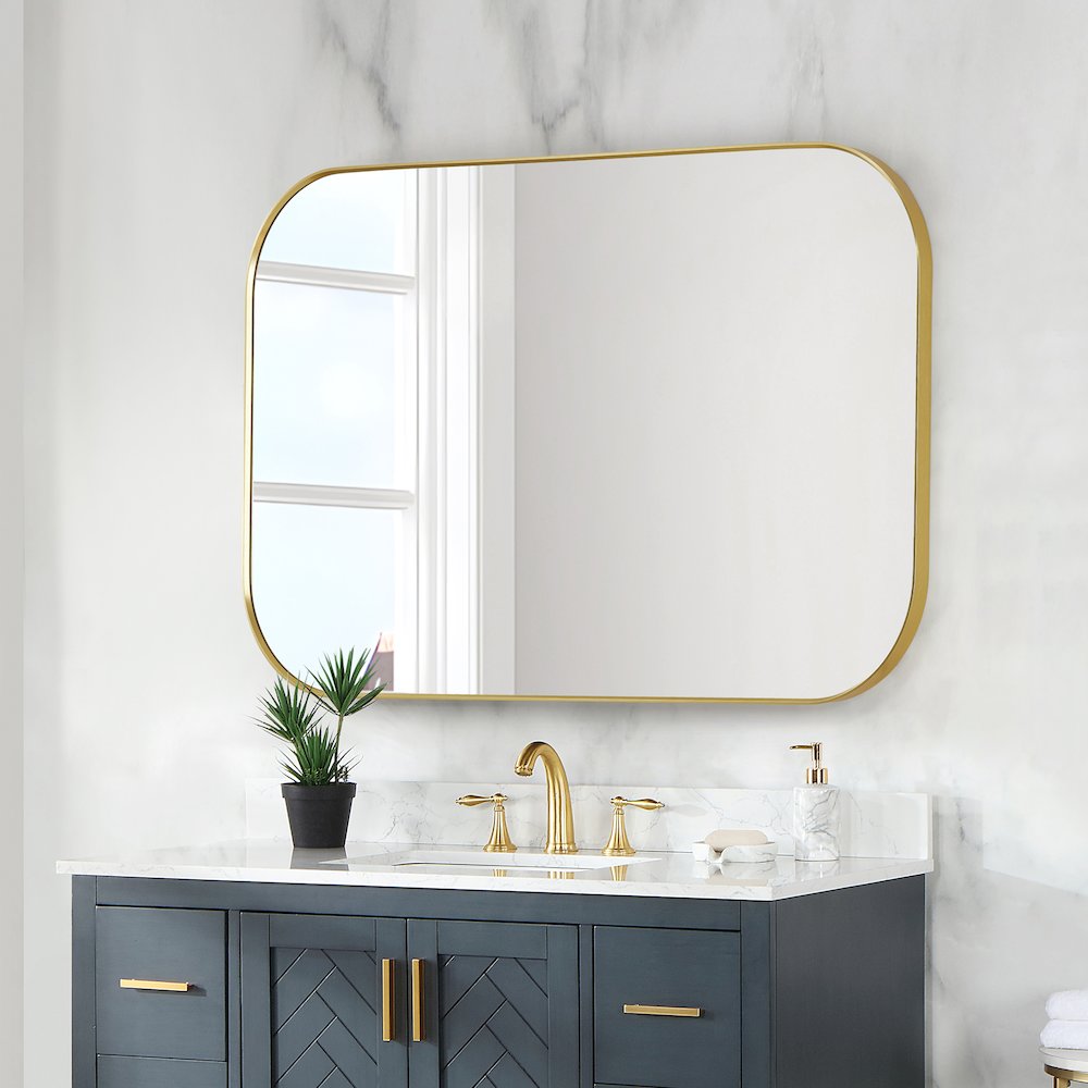 48x30" Rectangular Aluminum Framed in Brushed Gold Modern Bathroom Wall Mirror. Picture 3