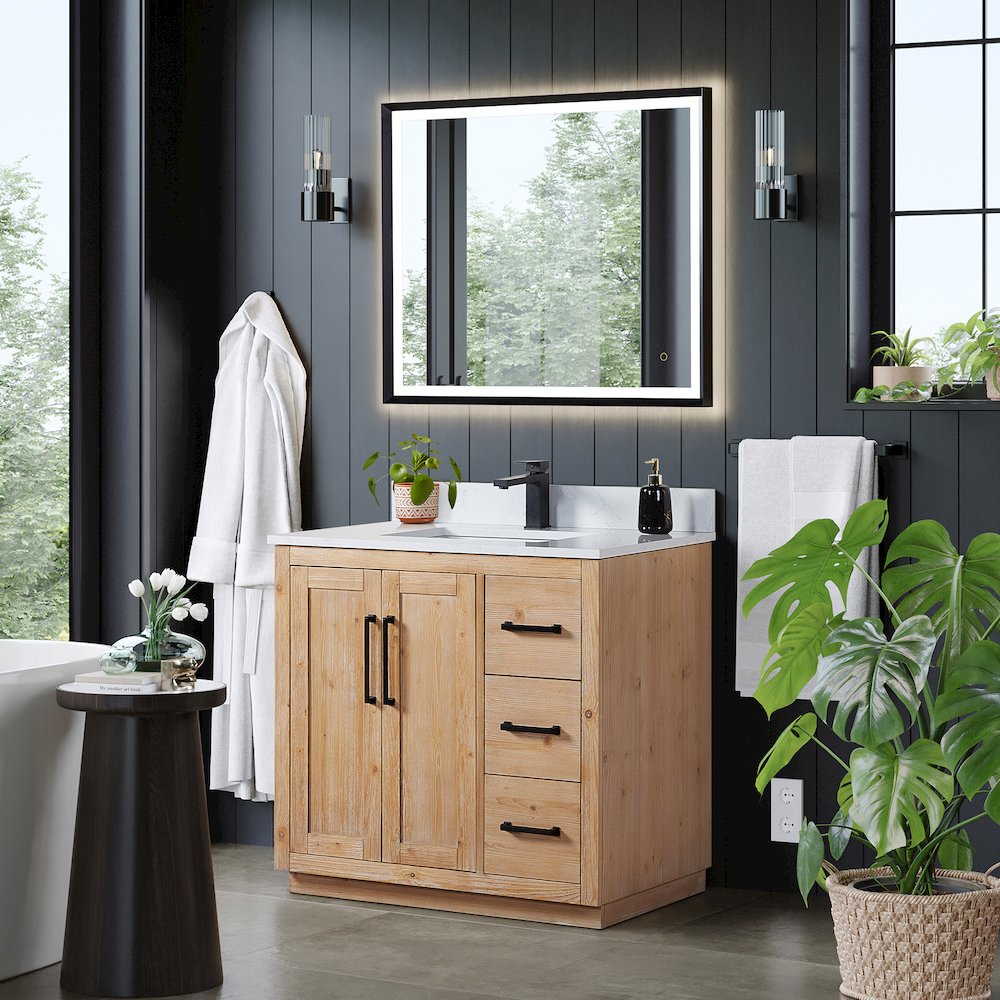 36" Single Bathroom Vanity with Grain White Countertop with Mirror. Picture 3