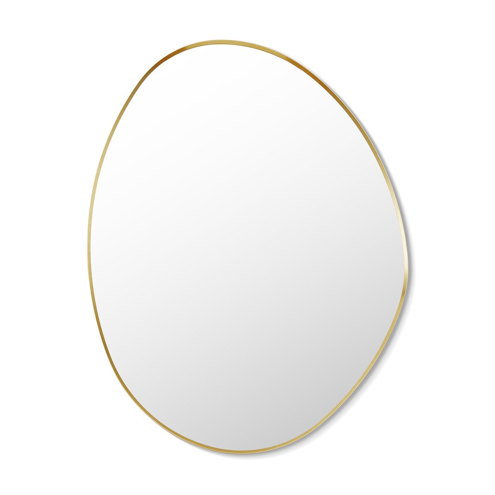 28"x36" Irregular Aluminum Framed in Brushed Gold Modern Bathroom Wall Mirror. Picture 2