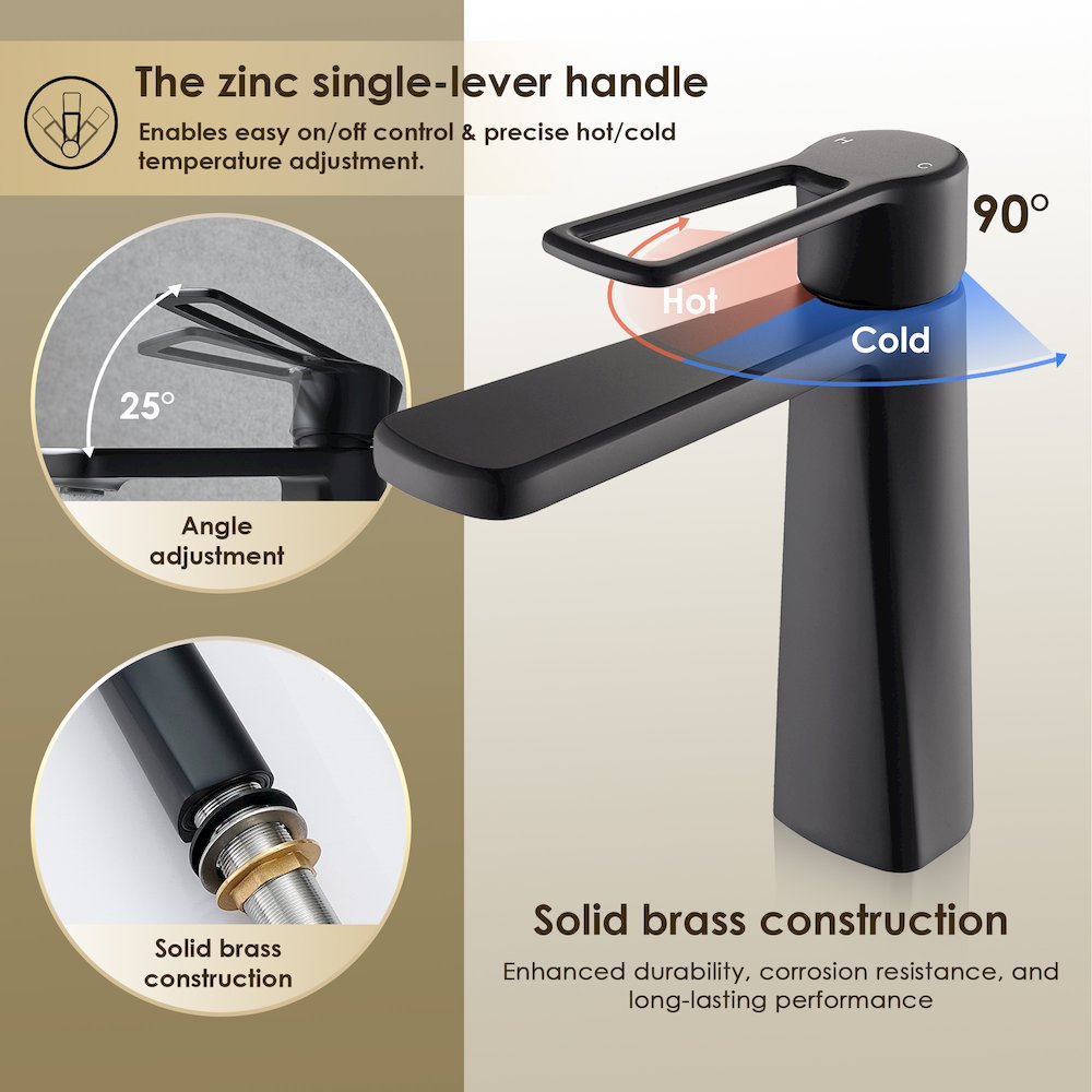 Single Hole Single-Handle Bathroom Faucet in Matte Black. Picture 9