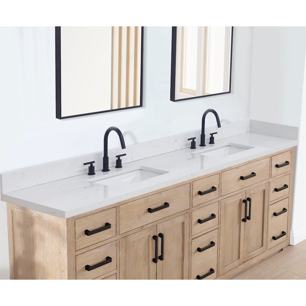 Oderzo 84. in Engineered Stone Vanity Top in Aosta White with White Sink. Picture 10