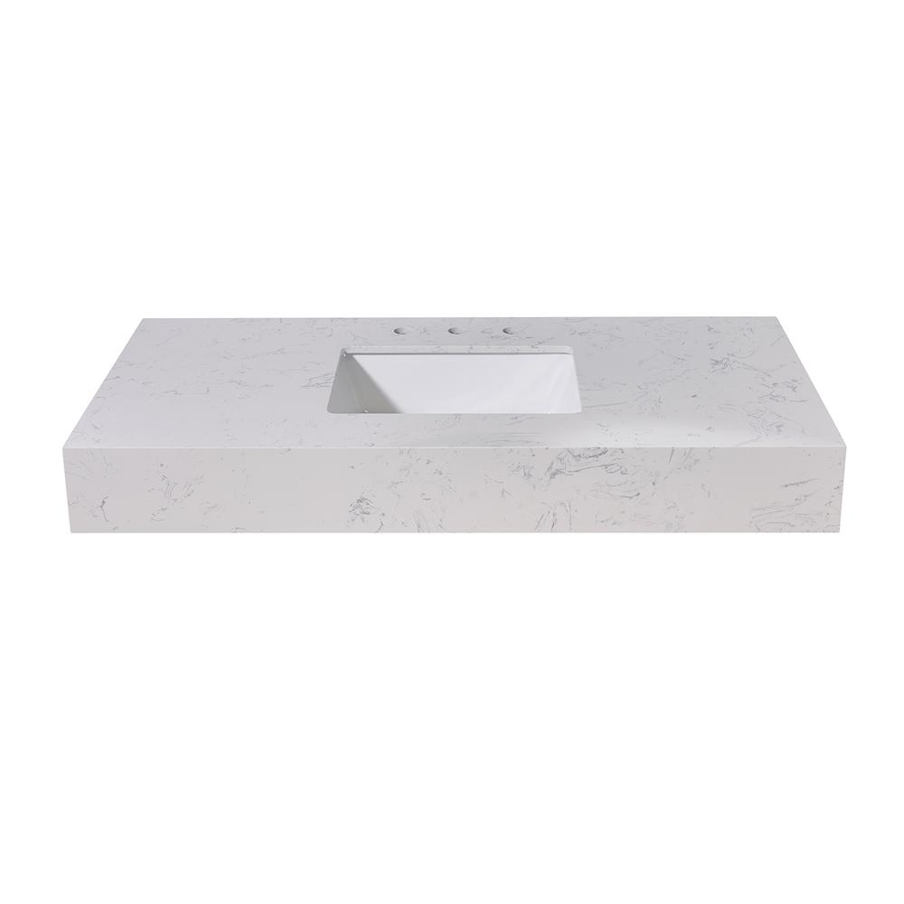 48. in Composite Stone Vanity Top in Aosta White Apron with White Sink. Picture 2