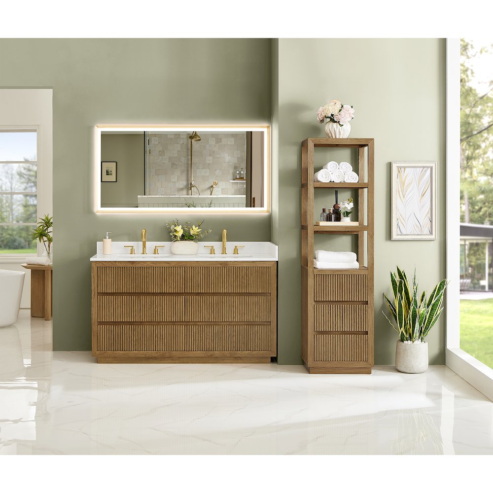 Navan 60" Double Bathroom Vanity in Weathered Brown. Picture 15