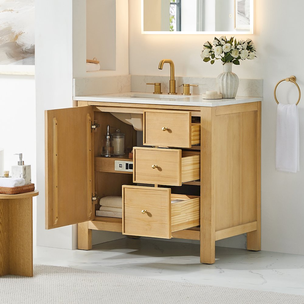 Cedar 36" Single Bathroom Vanity in Natural Wood. Picture 4