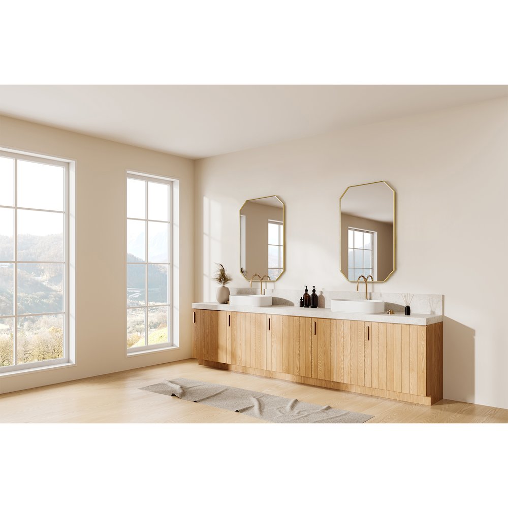 24"x36" Octagon Aluminum Framed in Brushed Gold Modern Bathroom Wall Mirror. Picture 16