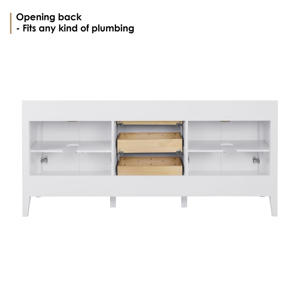 Double Bathroom Cabinet Vanity Base in White without Top and Sink, no Mirror. Picture 11