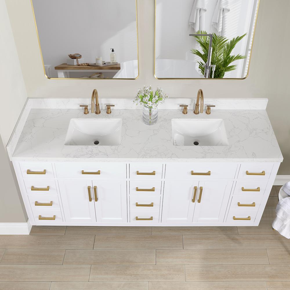84" Double Bathroom Vanity in White without Mirror. Picture 9