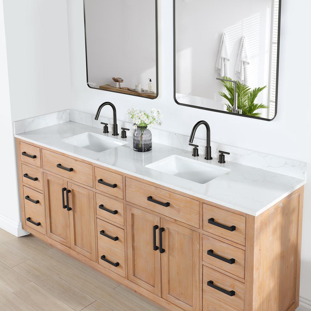 84" Double Bathroom Vanity in Light Brown without Mirror. Picture 8