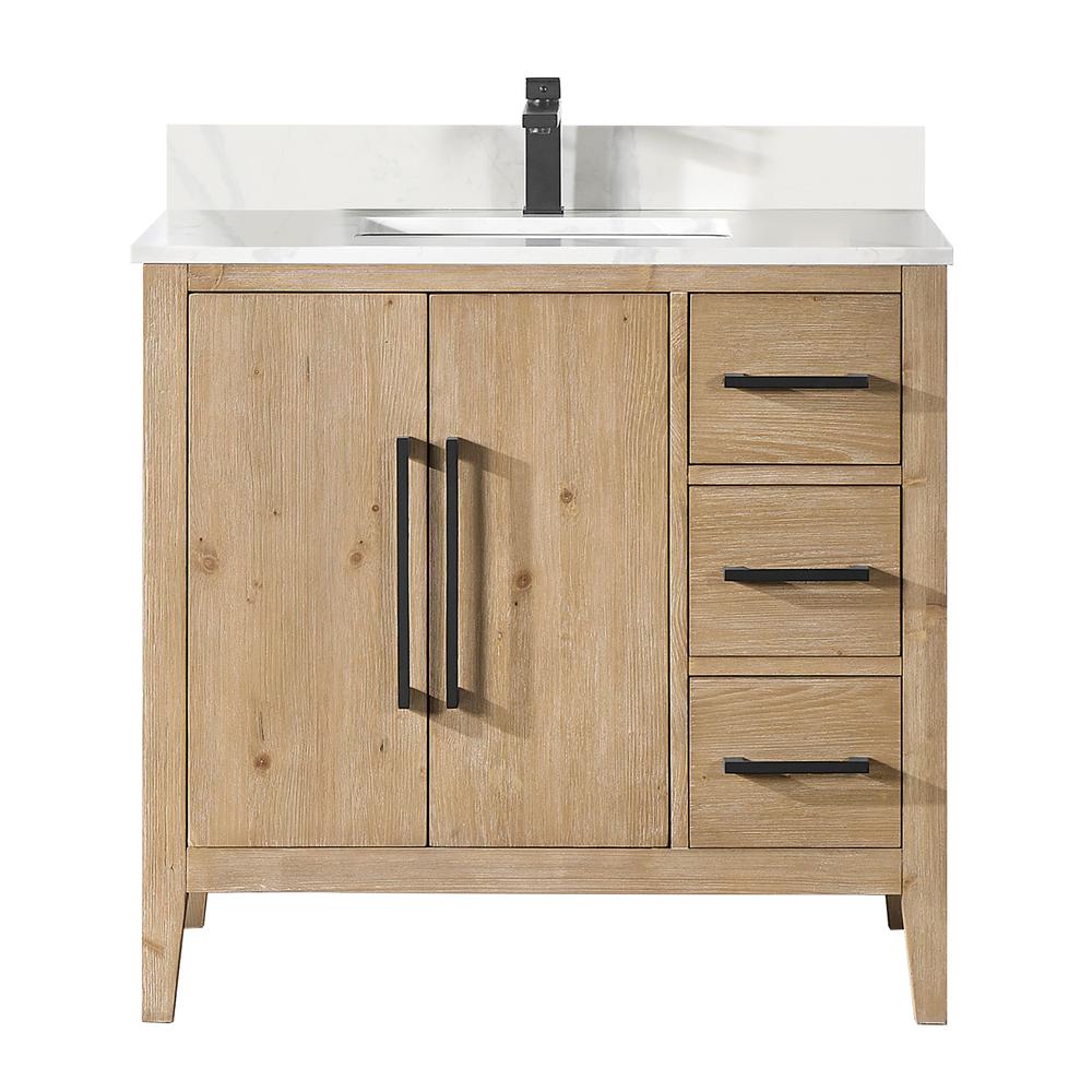 Single Bathroom Vanity in Weathered Fir with Stone Countertop without Mirror. Picture 1