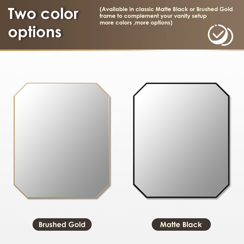 36"x30" Octagon Aluminum Framed in Brushed Gold Modern Bathroom Wall Mirror. Picture 15