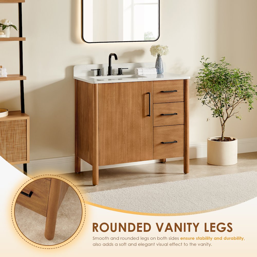36" Single Bathroom Vanity in Mango Brown with Grain White. Picture 6
