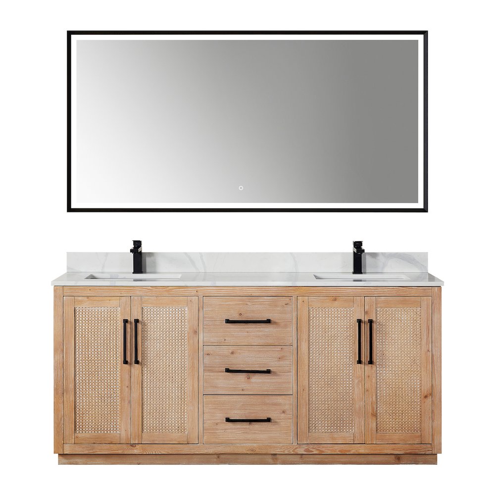72" Double Bathroom Vanity with Calacatta White Quartz Countertop with Mirror. Picture 1
