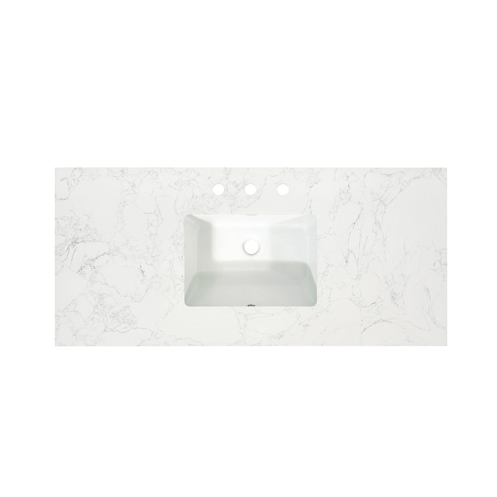 Ceres 49. in Engineered Stone Vanity Top in Grain White with Single White Sink. Picture 1
