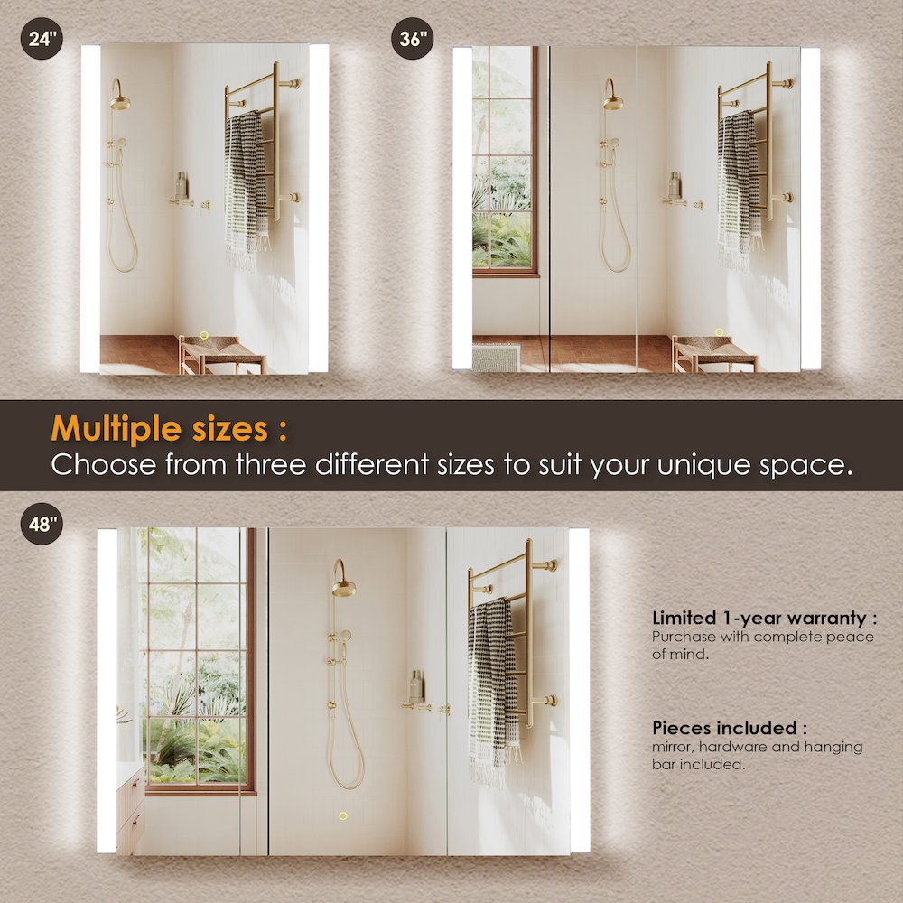 36"x32" Rectangular Bathroom Aluminum Mirror Medicine Cabinet. Picture 15