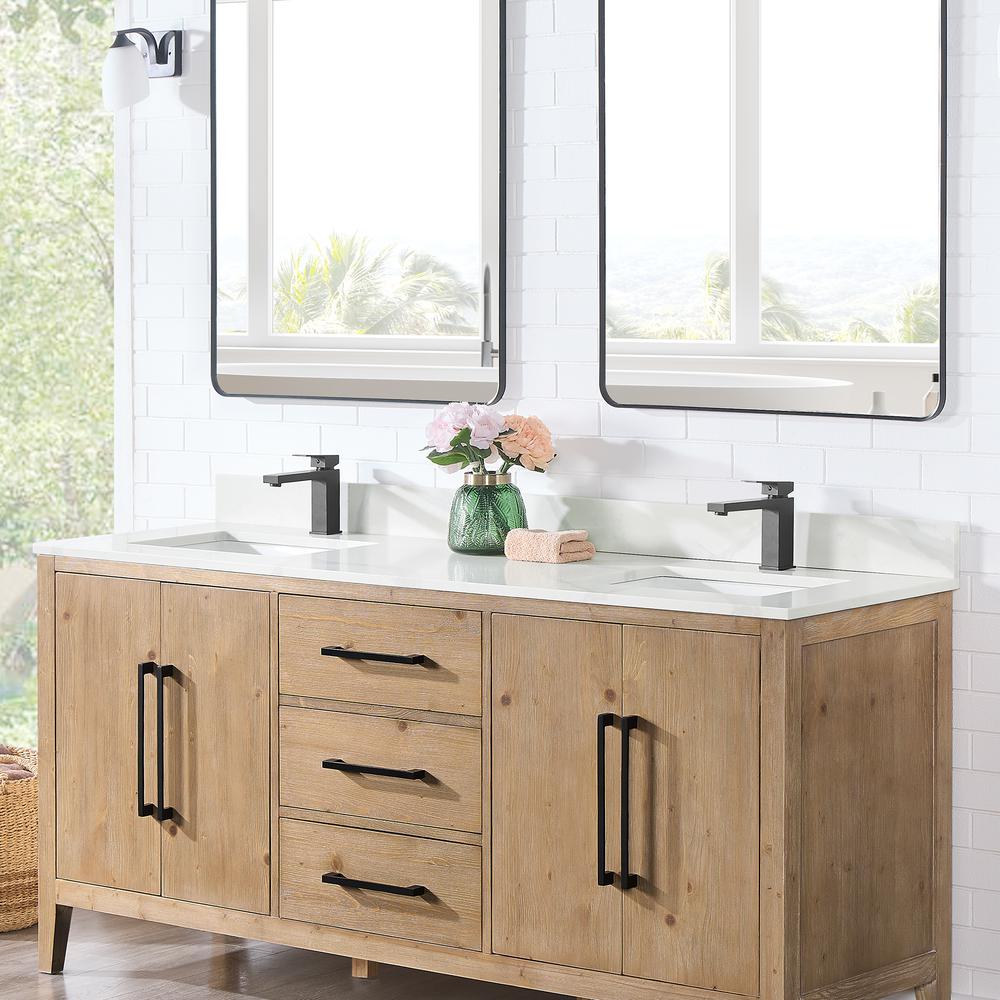 Arbios 72. in Quartz Stone Vanity Top in Calacatta White with White Sink. Picture 5