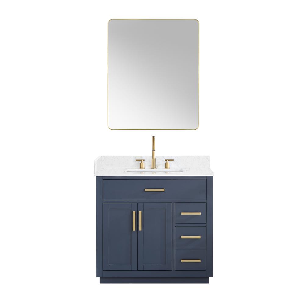 36" Single Bathroom Vanity in Royal Blue with Mirror. Picture 1