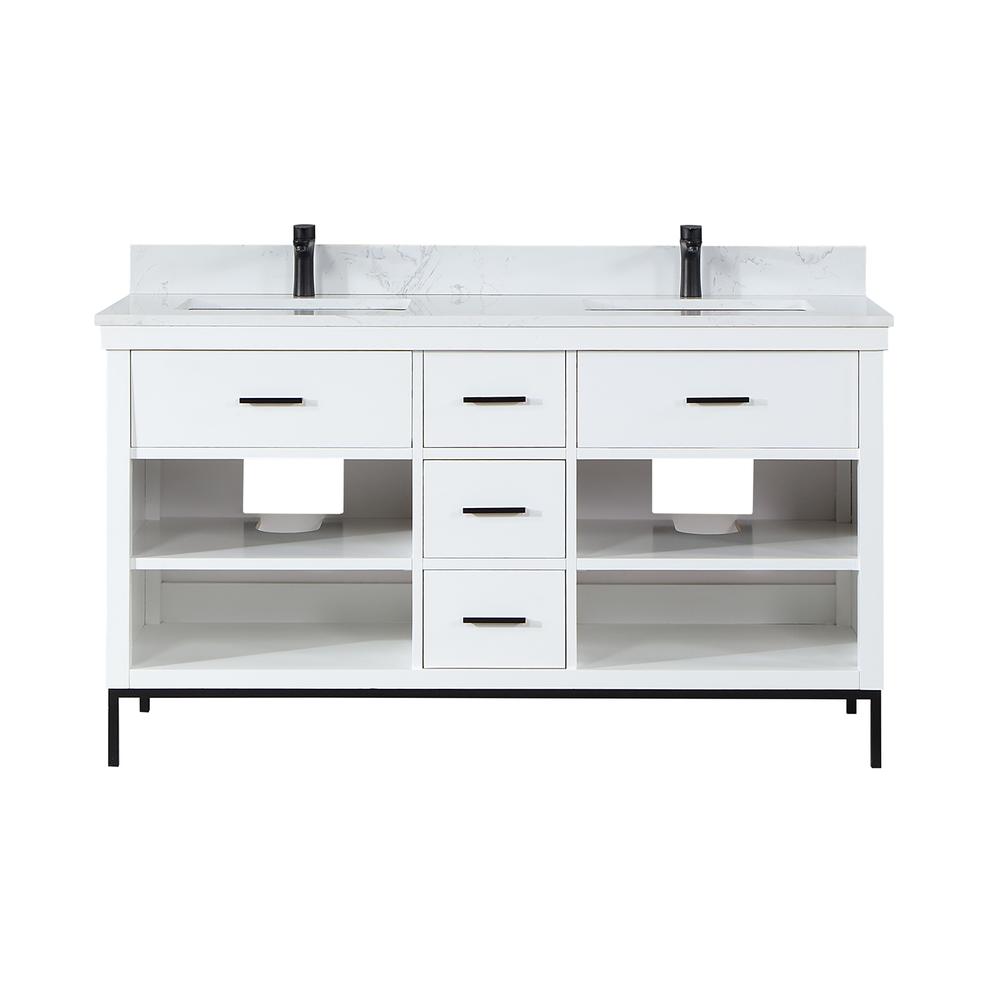 60" Double Bathroom Vanity Set in White without Mirror. Picture 1