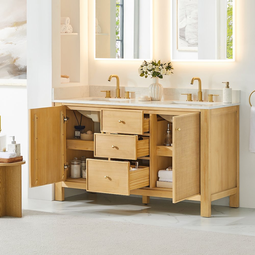 Cedar 60" Double Bathroom Vanity in Natural Wood. Picture 4