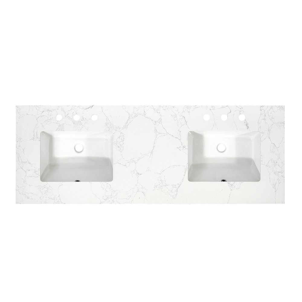 Ceres 61. in Engineered Stone Vanity Top in Grain White with Double White Sink. Picture 1