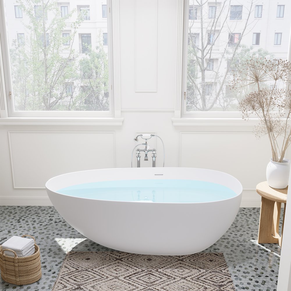 59" x 31" Solid Surface Soaking Bathtub and Integrated Overflow. Picture 8