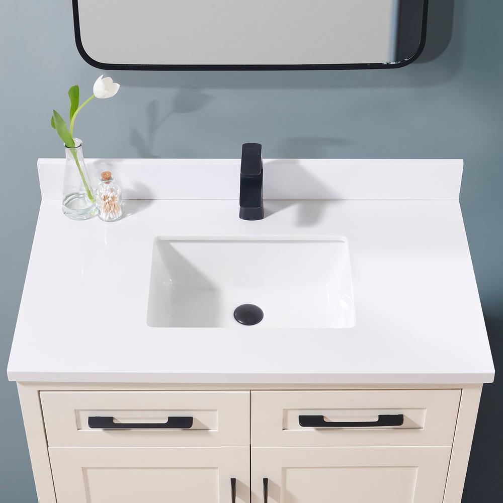 37. in Composite Stone Vanity Top in Snow White with White Sink. Picture 8