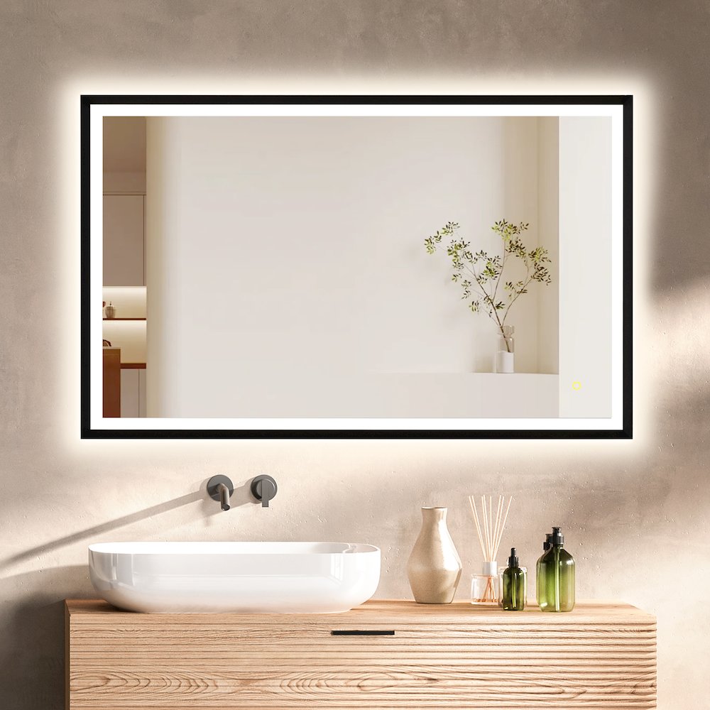 48"x30" Rectangular Wall Mirror in Matte Black Aluminum Framed. Picture 5