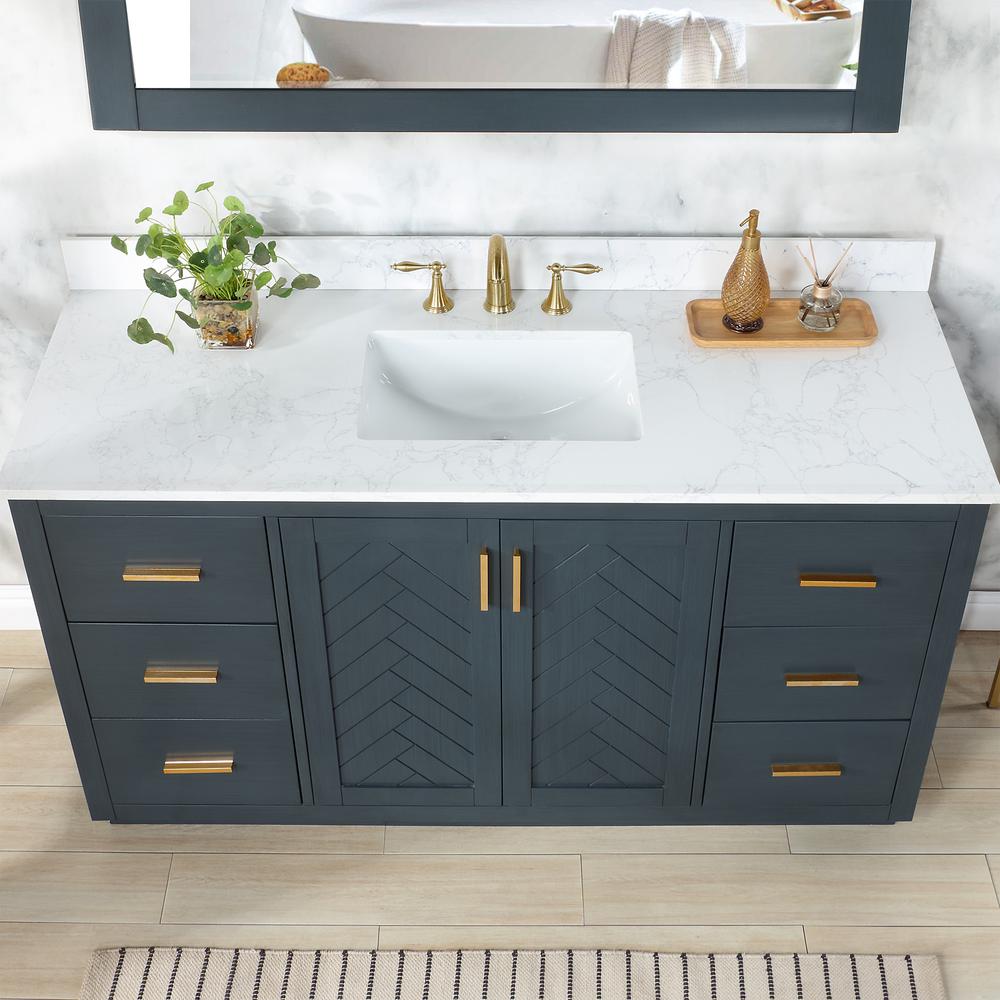 60" Single Bathroom Vanity Set in Classic Blue with Mirror. Picture 9