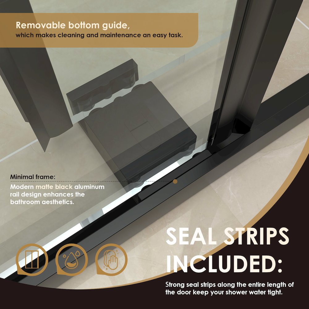 Frameless Exposed Roller Tub Door in Matte Black with Clear Glass. Picture 11