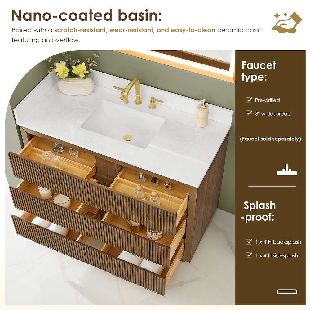 Navan 48" Single Bathroom Vanity in Weathered Brown. Picture 9