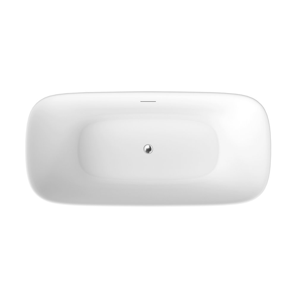 67" x 32" Flatbottom Freestanding Acrylic Soaking Bathtub in Glossy White. Picture 4