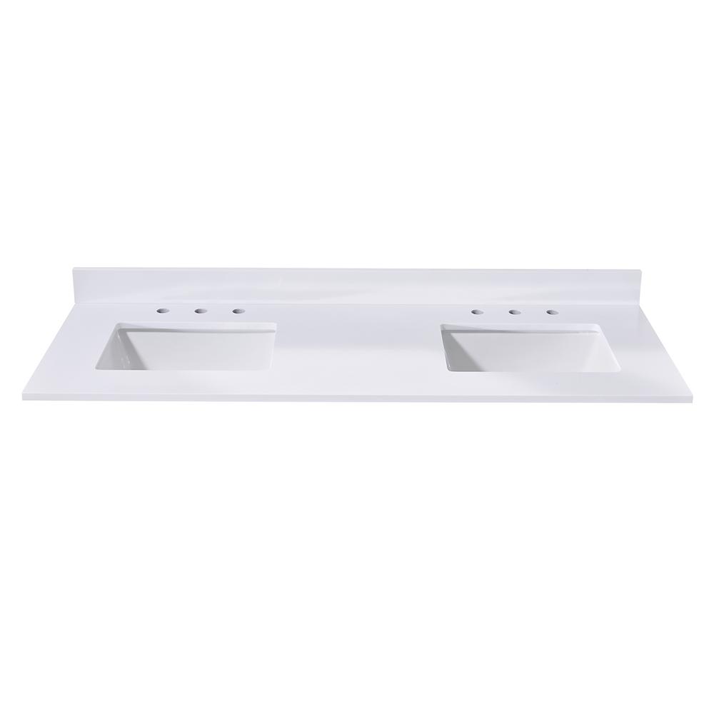 61. in Composite Stone Vanity Top in Snow White with Double White Sink. Picture 3