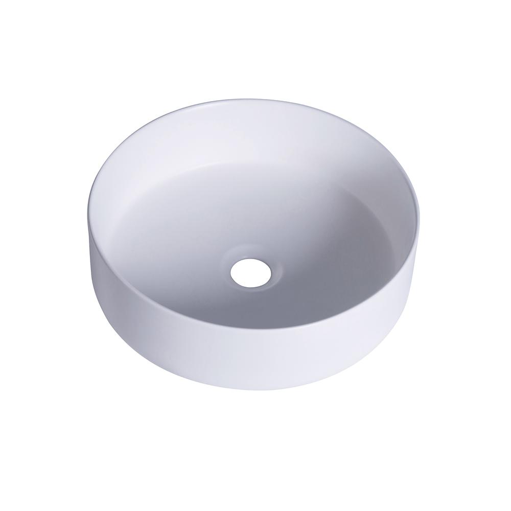 14 in. Round White
 Finish Ceramic Vessel Bathroom Vanity Sink. Picture 1