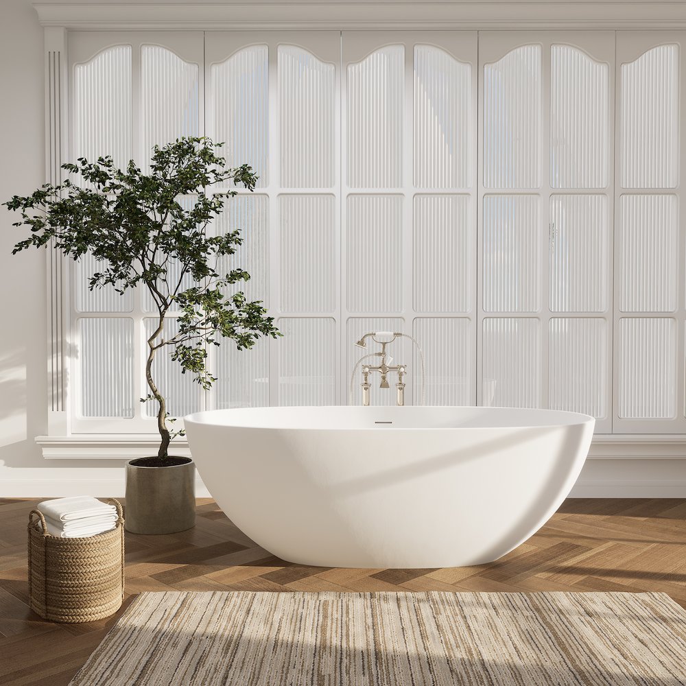 65" x 30" Solid Surface Soaking Bathtub and Integrated Overflow. Picture 6