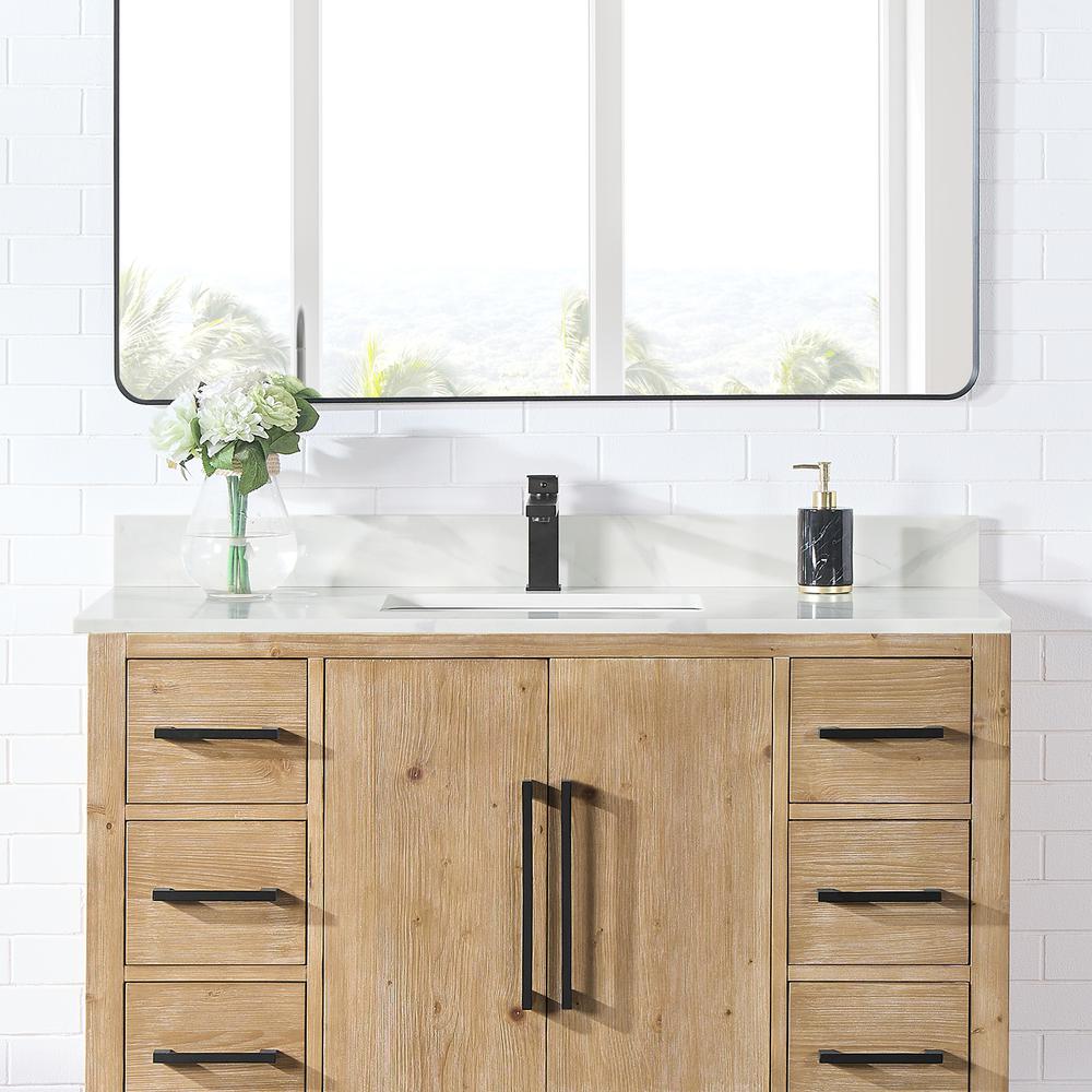 Arbios 48. in Quartz Stone Vanity Top in Calacatta White with White Sink. Picture 4