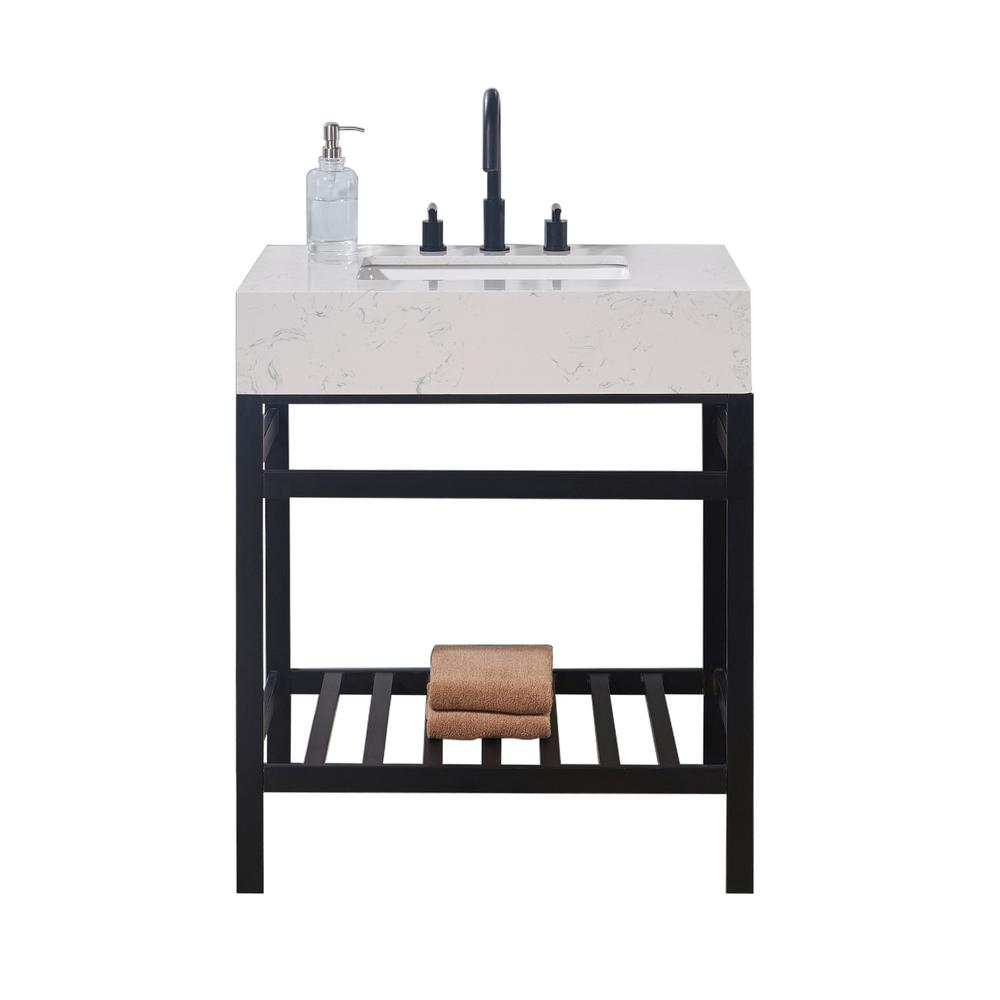 30. in Composite Stone Vanity Top in Aosta White Apron with White Sink. Picture 4