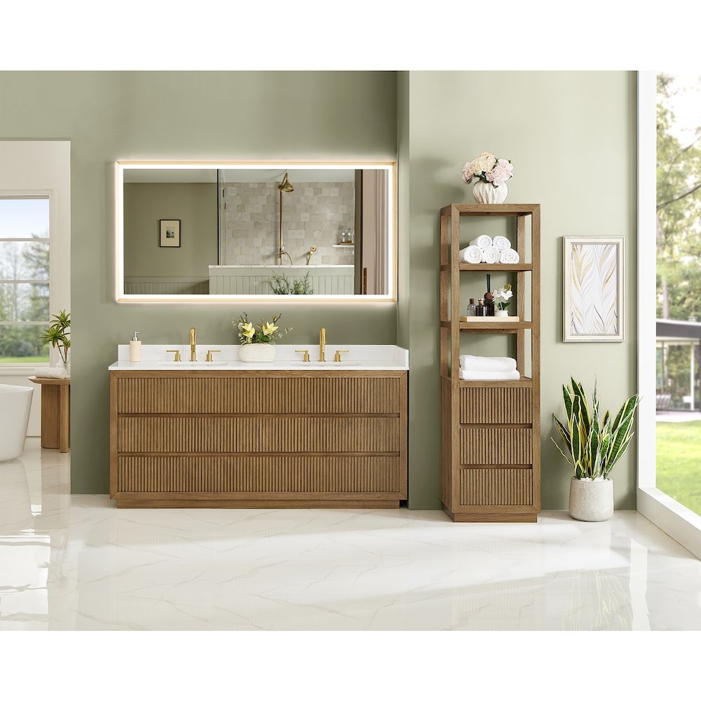 Navan 72" Double Bathroom Vanity in Weathered Brown. Picture 15