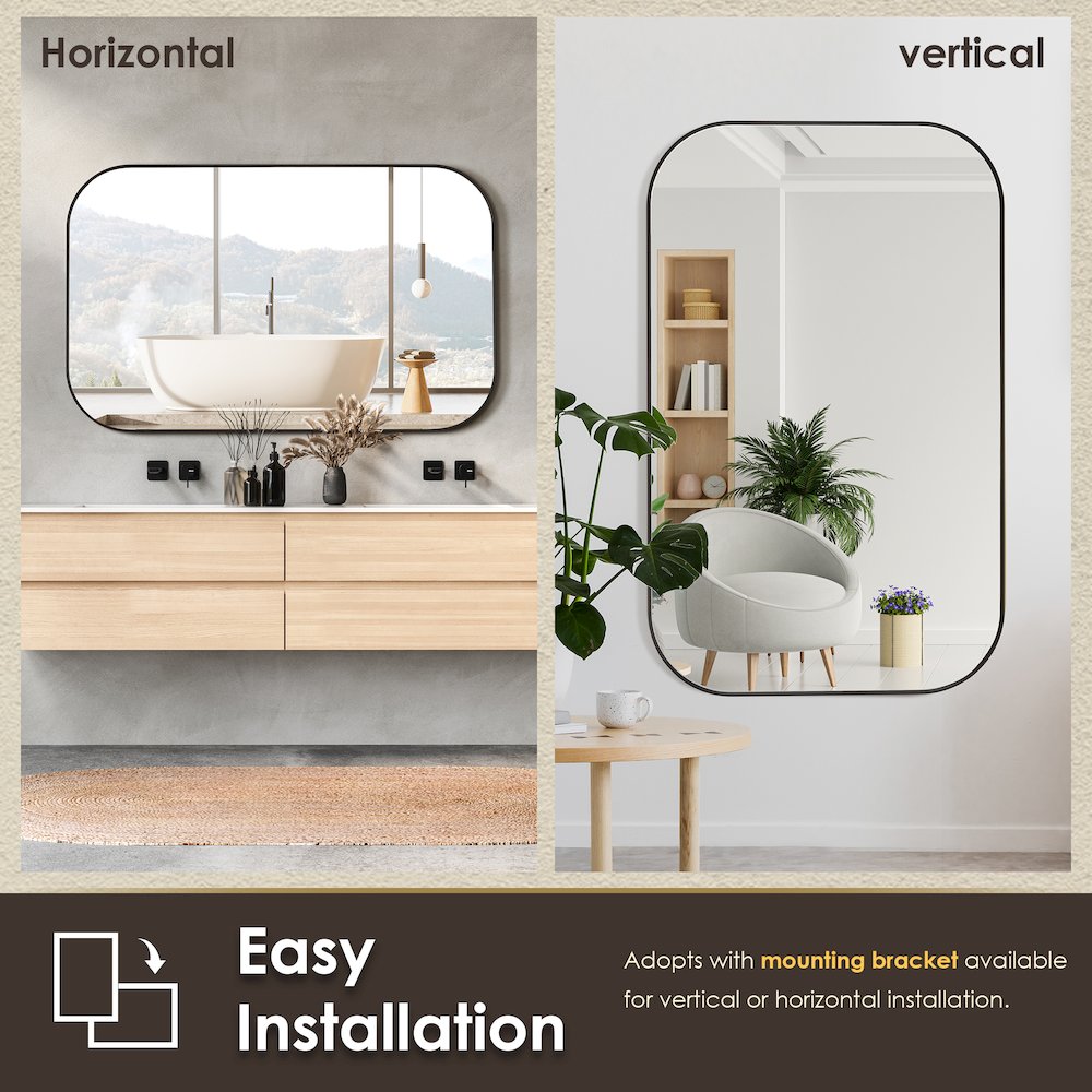 48x30" Rectangular Aluminum Framed in Matte Black Modern Bathroom Wall Mirror. Picture 13