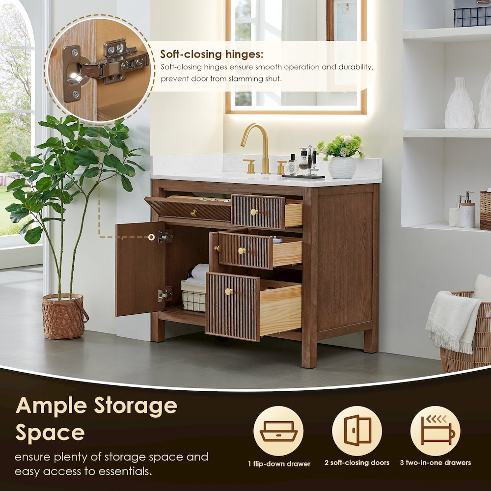 Cerrito 42" Single Bathroom Vanity in Brown Brushed Oak. Picture 9