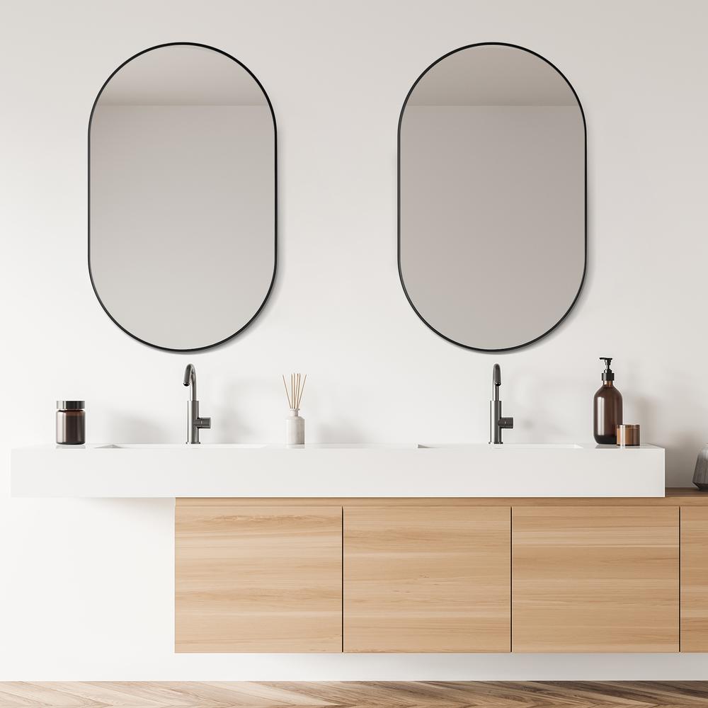 Ispra 36" Oval Bathroom/Vanity Matt Black Aluminum Framed Wall Mirror. Picture 12