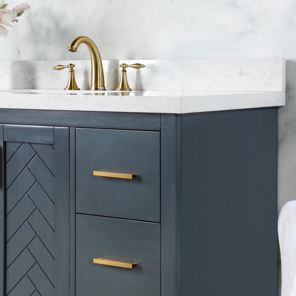 84" Double Bathroom Vanity Set in Classic Blue without Mirror. Picture 12