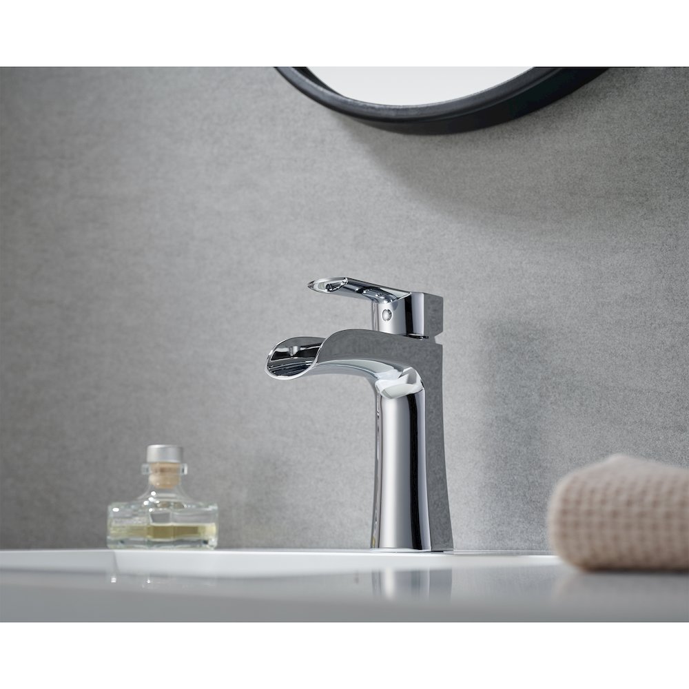 Single Hole Single-Handle Waterfall Bathroom Faucet in Polished Chrome. Picture 13