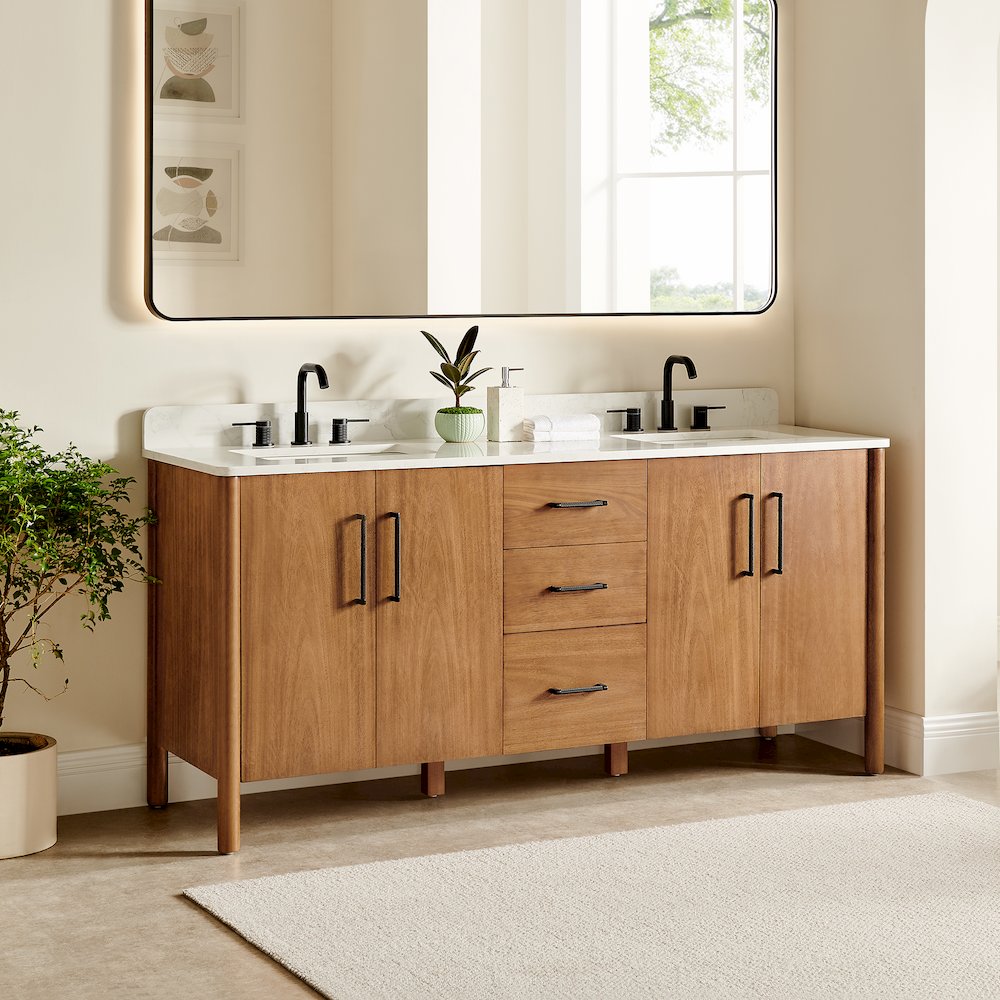 72" Double Bathroom Vanity in Mango Brown with Grain White. Picture 3