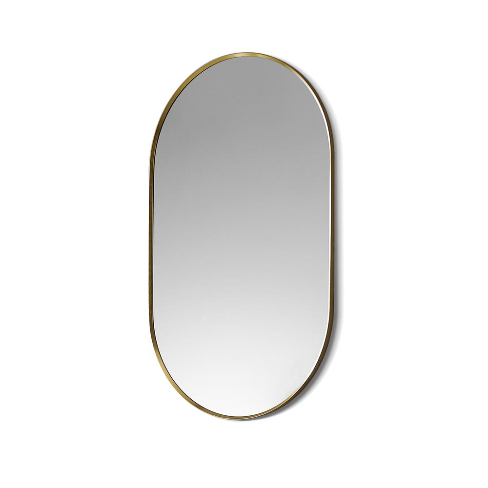 Ispra 36" Oval Bathroom/Vanity Brushed Gold Aluminum Framed Wall Mirror. Picture 2