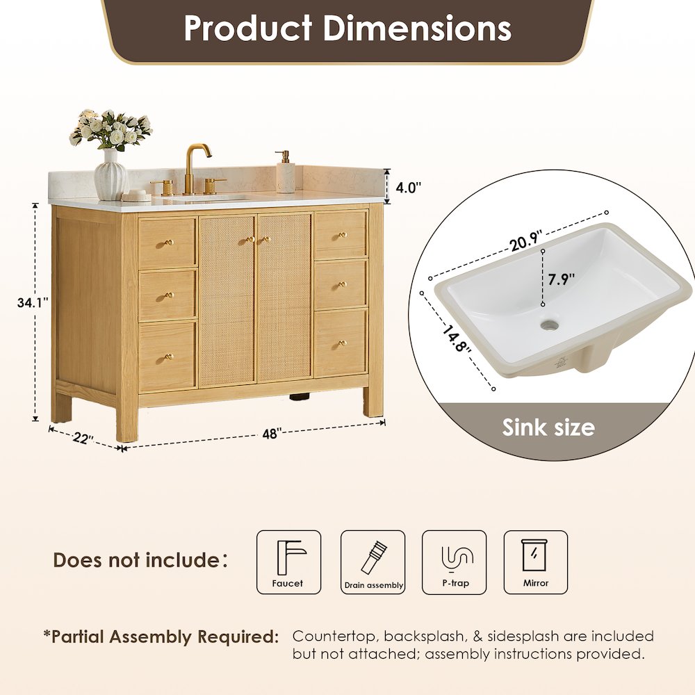 Cedar 48" Single Bathroom Vanity in Natural Wood. Picture 13