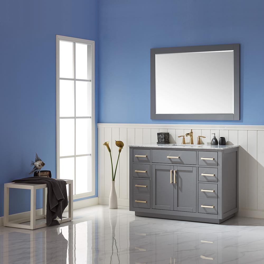 48" Rectangular Bathroom Wood Framed Wall Mirror in Gray. Picture 6